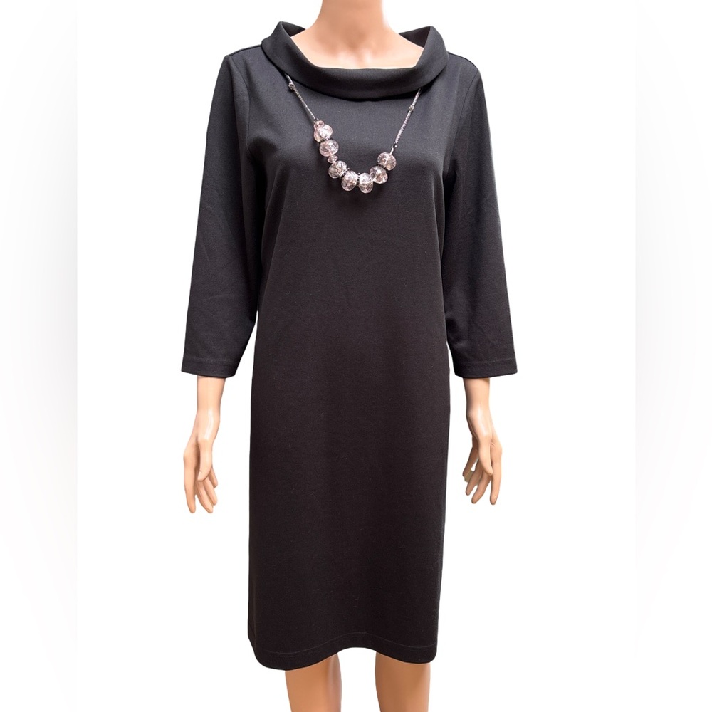 Black Cowl Neck 3/4 Sleeve Dress Medium Talbots